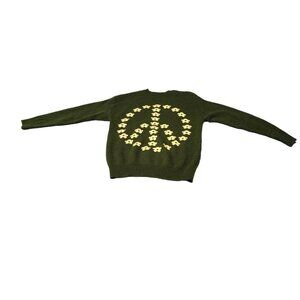 Witty Fox Young Contemporary green sweater with floral peace sign Medium
